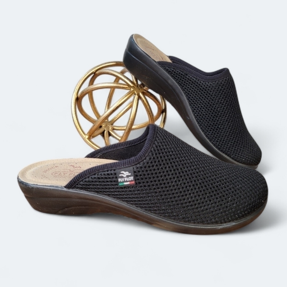 Fly Flot Black Mesh Mules Anatomic Slipper Nero Size 39